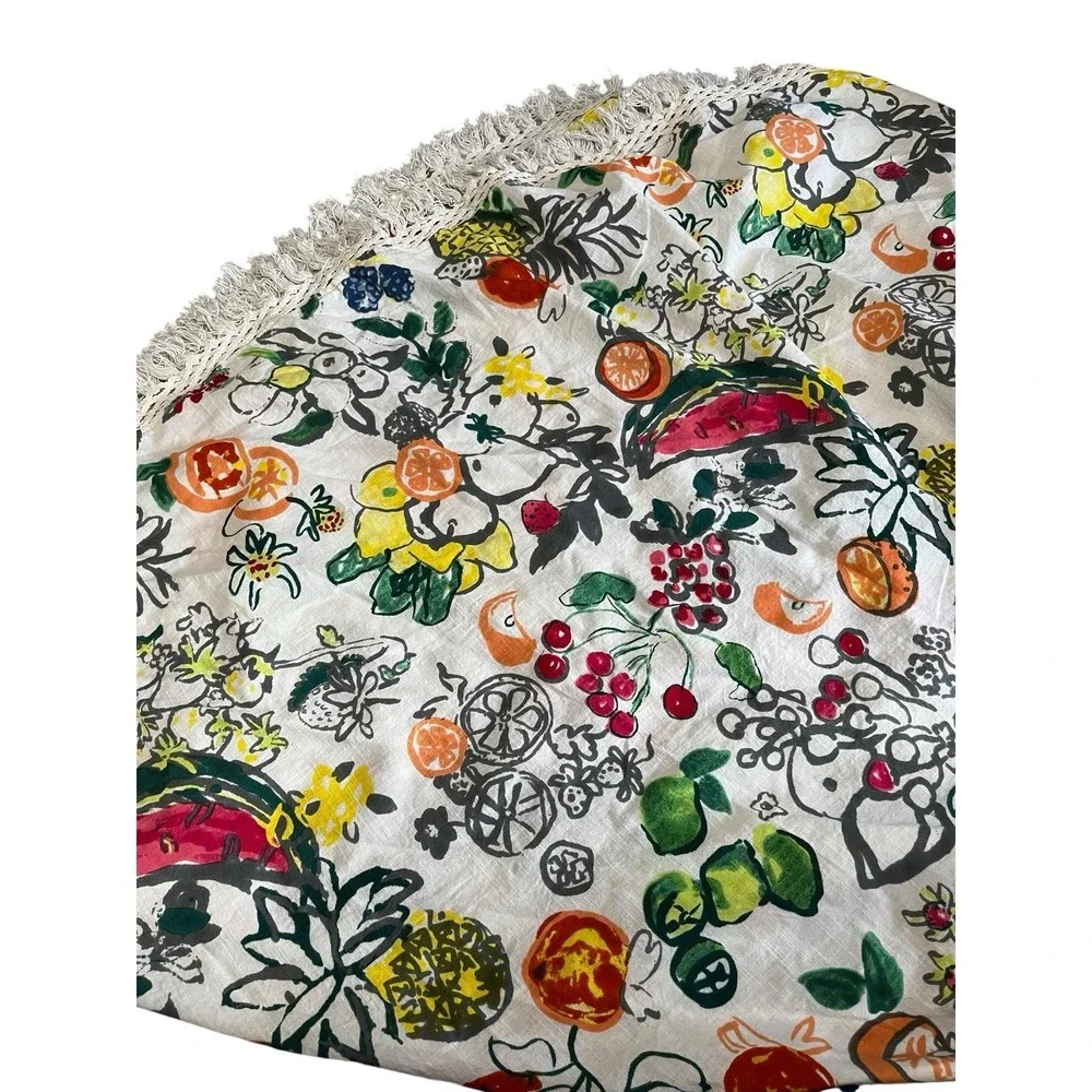 Anthropologie Round Tablecloth Fruit Print 90